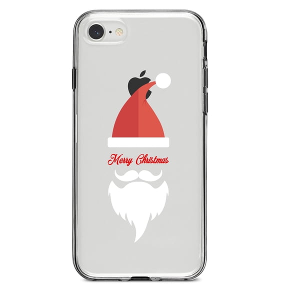 DistinctInk Clear Shockproof Hybrid Case for iPhone 7 8 SE (2020 Model) 4.7" Screen TPU Bumper Acrylic Back Tempered Glass Screen Protector - Santa Hat Merry Christmas