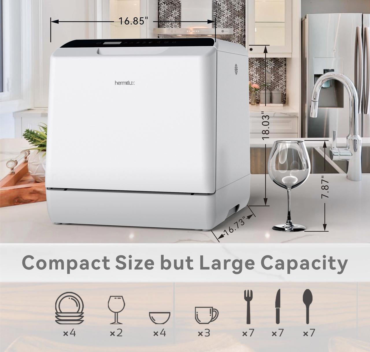 Portable Countertop Dishwasher, 5 Washing Programs Mini Dishwasher with 5L Built-in Water Tank & Inlet Hose, Baby Care & Fruit Wash for Small Apartment, Dorms, RVs -White - 2