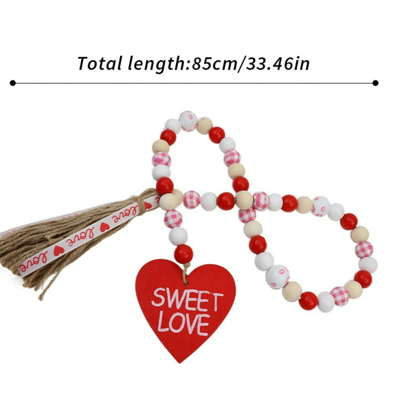 Valentine Red Wood Bead Loop With Tassel, Rustic Valentine