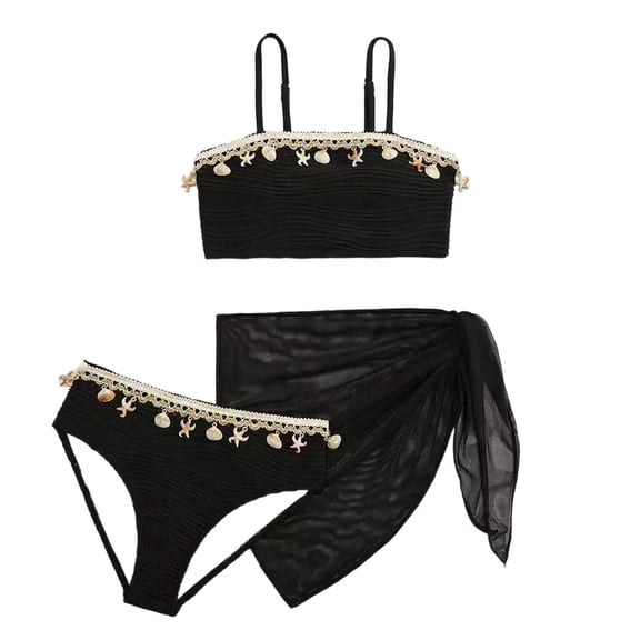 Ticikt Girls Two Piece Bikini Swimsuit Solid Color Tankini Top And Swim Shorts For Youth,Color:Black