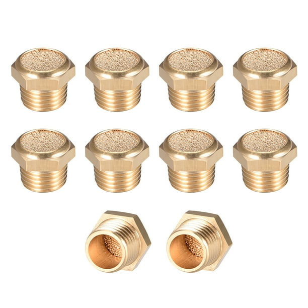 Brass Exhaust Muffler, 1/4" G Male Thread 19/32" Hex Sintered Air