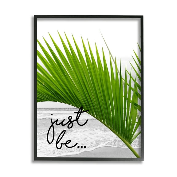 Stupell Industries Just Be Soothing Green Palm Seaside Ocean Shore Graphic Art Black Framed Art Print Wall Art, Design by J. Weiss