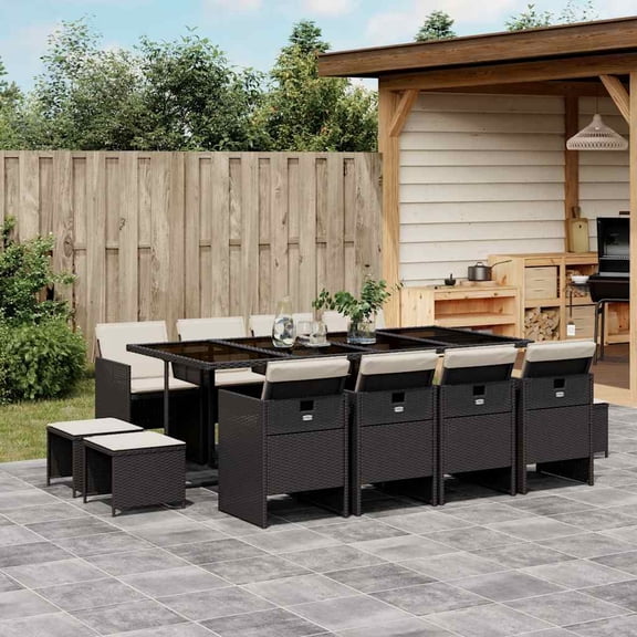 vidaXL Garden Dining Set Black PE Rattan Large Foldable