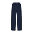 thumbnail image 3 of Aofany Women's 3/4 Casual Pants Solid Color Lacing Up High Waist Cargo Pants A-Line Loose Straight Leg Pants with Pockets Dark Blue XL, 3 of 7