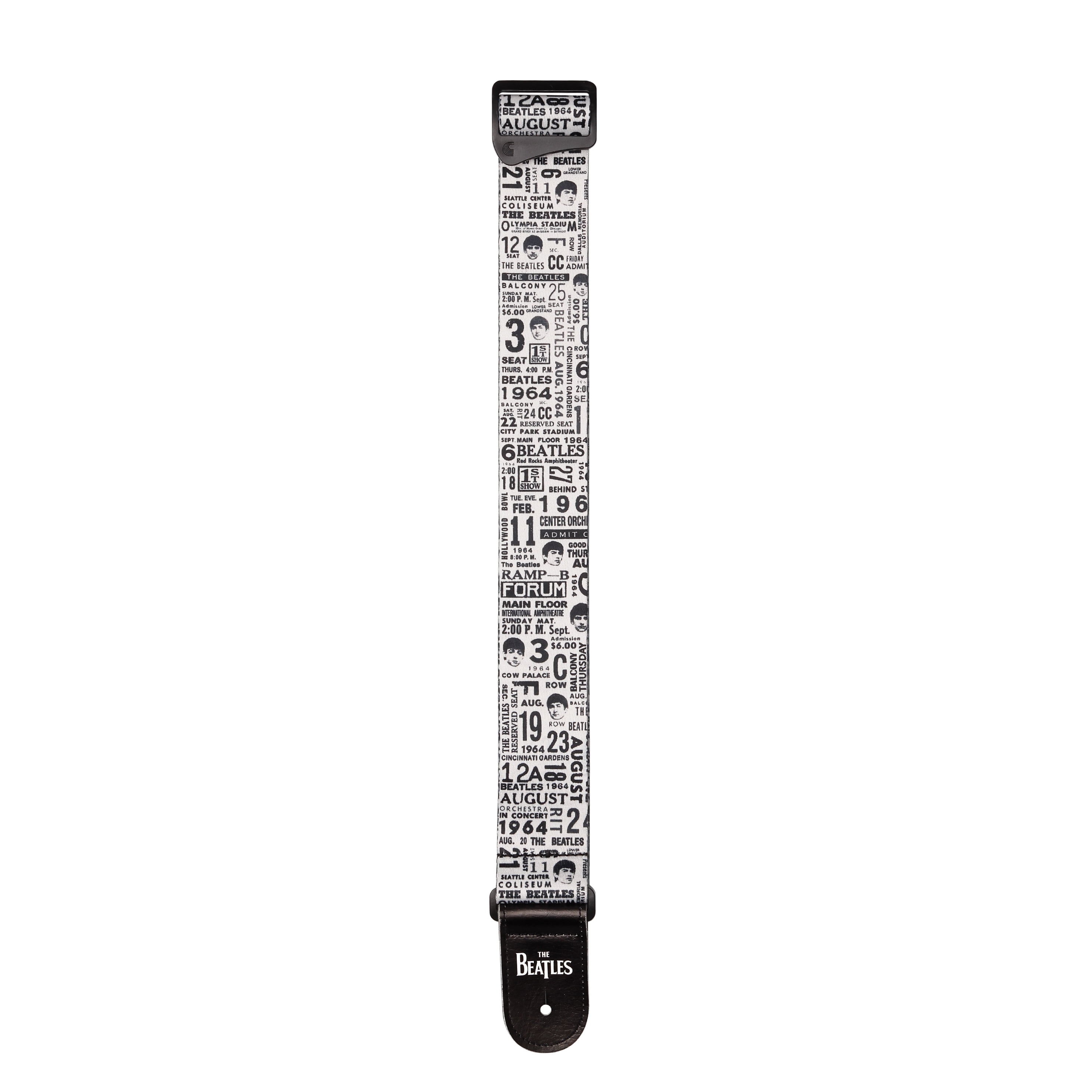 D'Addario 1964 US Tour Ticket Stubs Beatles Guitar Strap Black