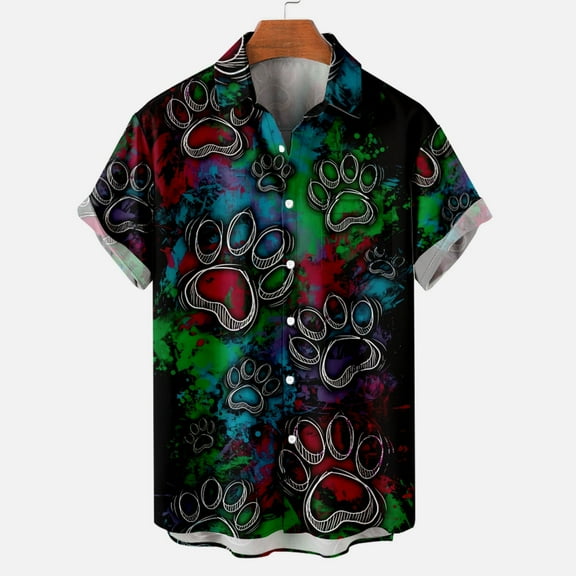 jsaierl Button Down Shirt Men Heart Print Hawaiian Shirts Casual Short Sleeve Party Top Loose Fit Lapel Beach Aloha T-shirt Valentine's Day Gift for Him