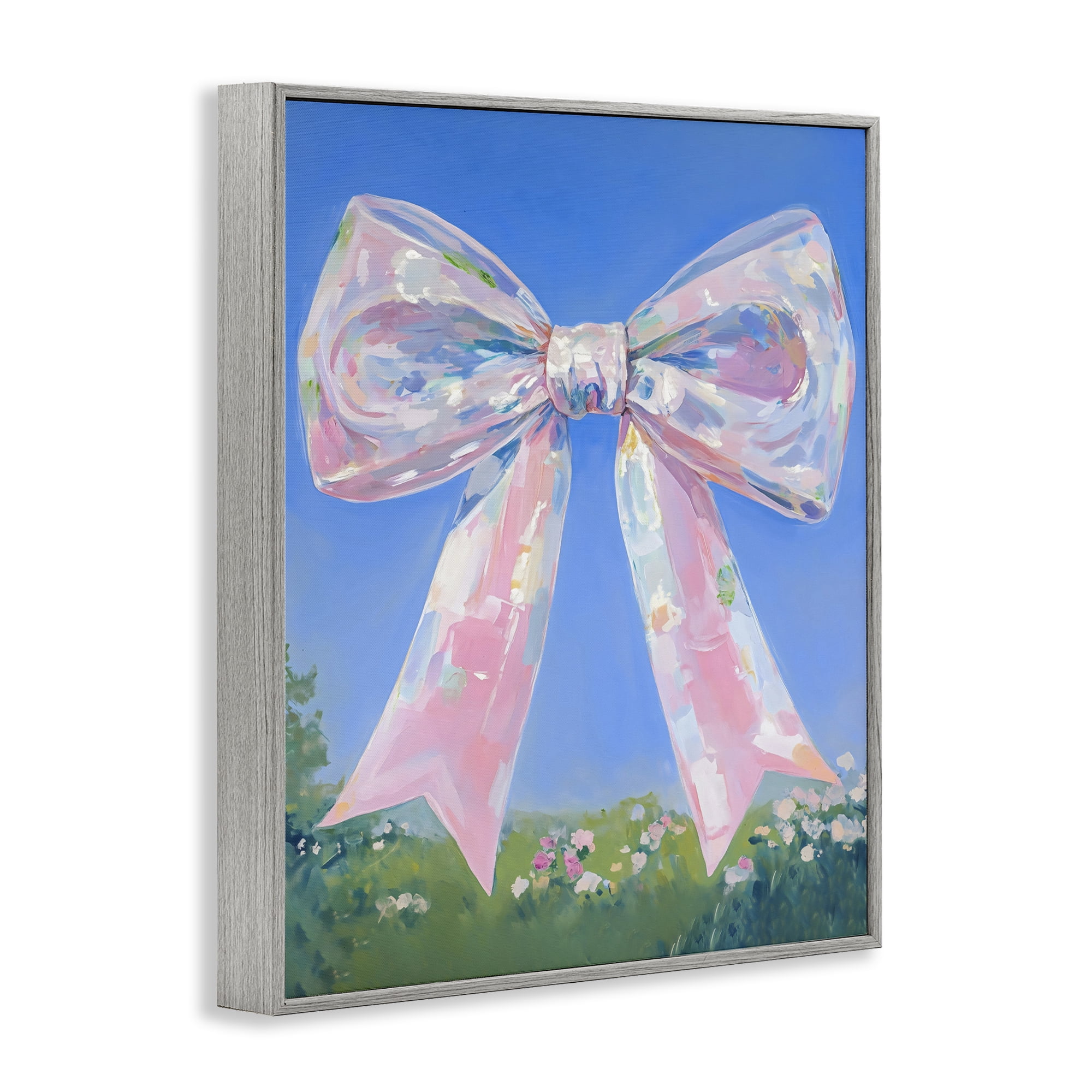 Stupell Industries Iridescent Pink Bow in Meadow Gray Framed Giclee Art, design by The Prints Vibe