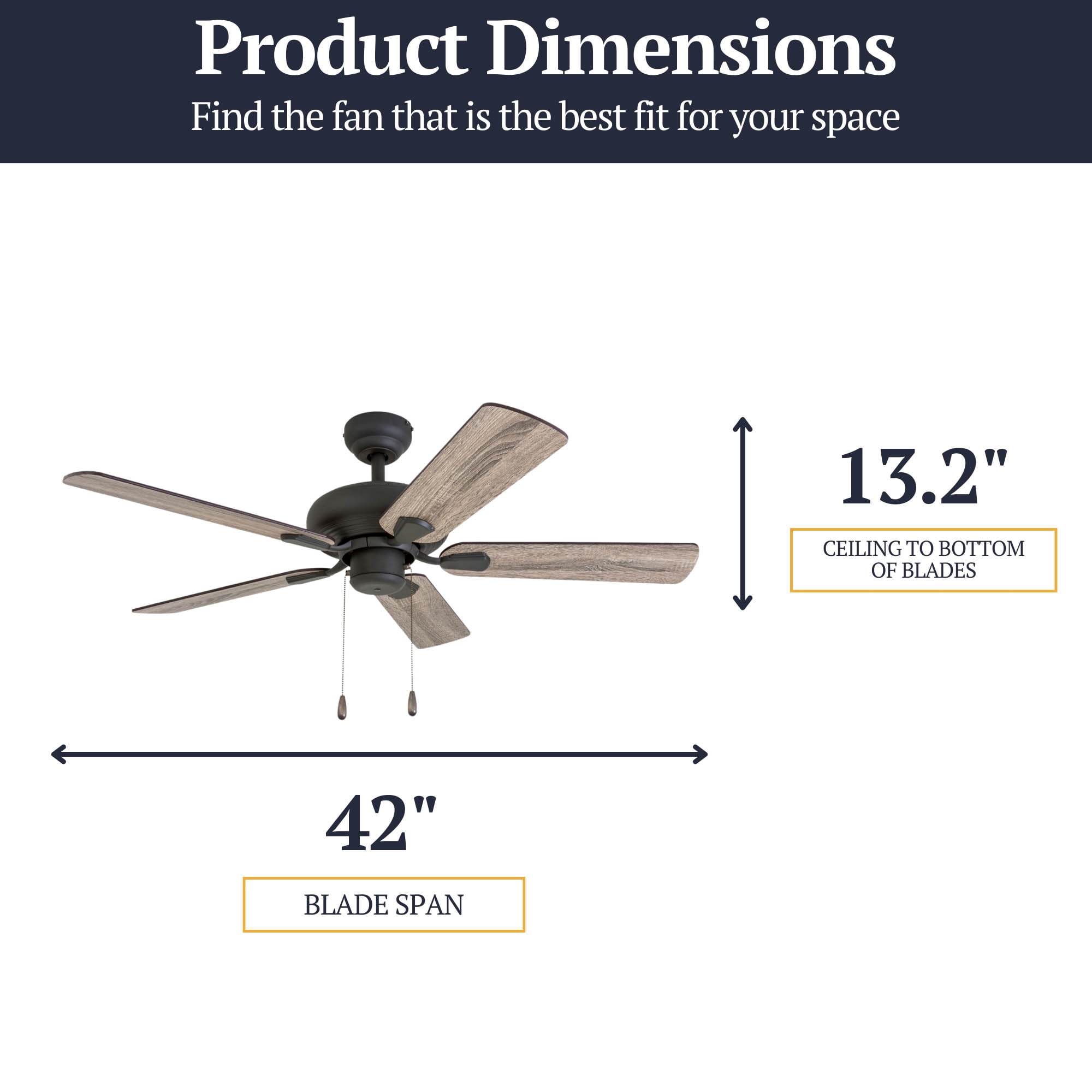 Prominence Home Russwood 42" Bronze Ceiling Fan with 5 Blades, Pull Chain & Reverse Airflow