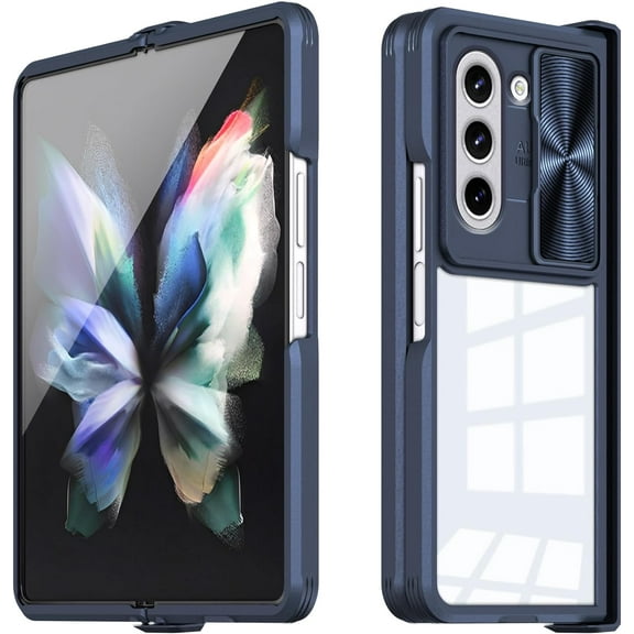 Compatible with Samsung Galaxy Z Fold 5 Case for Women Men Ultra Cute Slim Samsung Z Fold 5 Protective Case Clear Shockproof Silicone Transparent Phone Case Cover (Navy Blue)