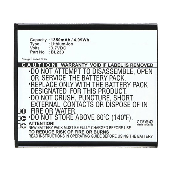 Batteries N Accessories BNA-WB-L3414 Cell Phone Battery - Li-Ion, 3.7V, 1350 mAh, Ultra High Capacity Battery - Replacement for Lenovo BL233 Battery