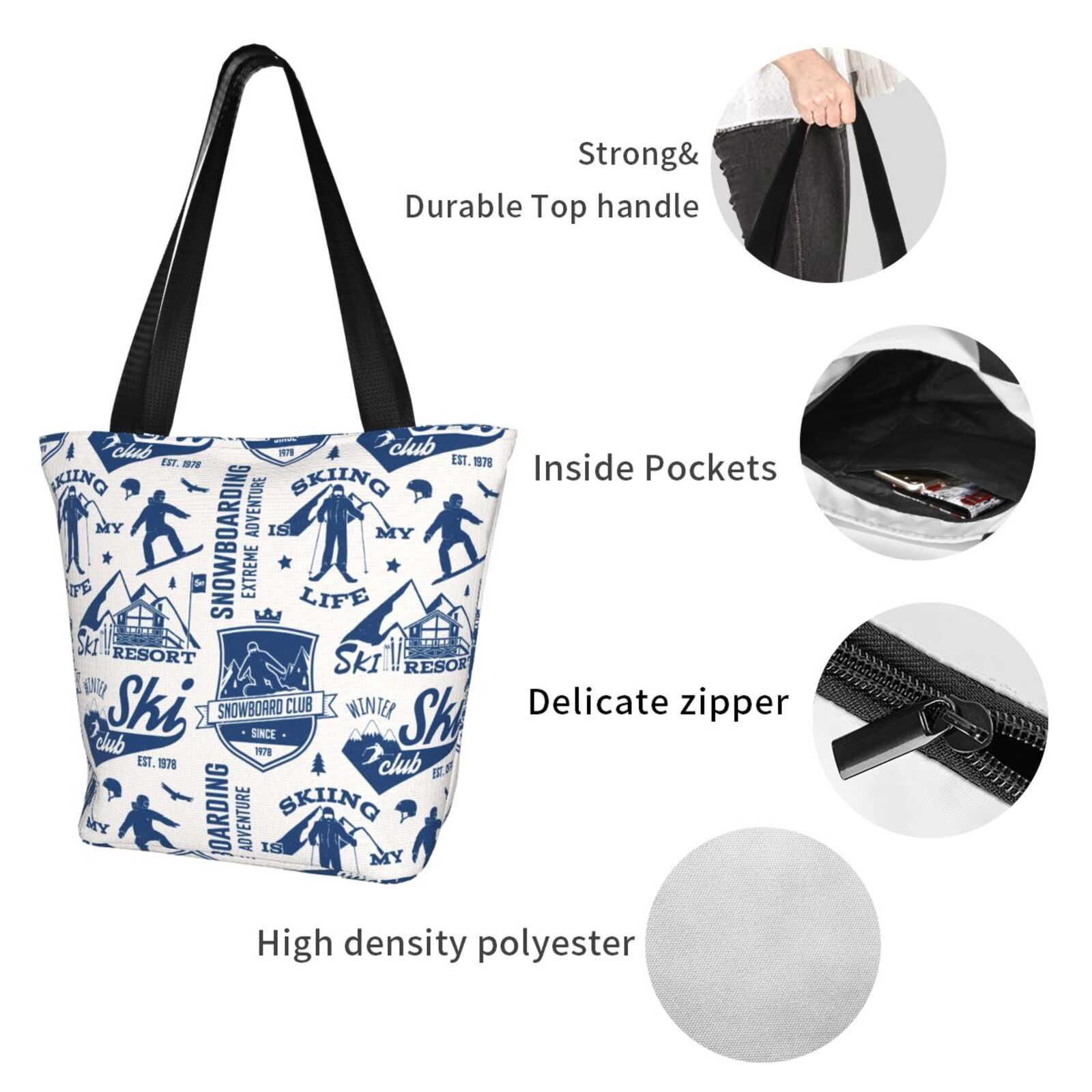 Ratiio Skiing Enthusiast Print Shoulder Bag for Women, Polyester Crossbody Purse Lightweight Handbag for Daily Travel and Casual Use