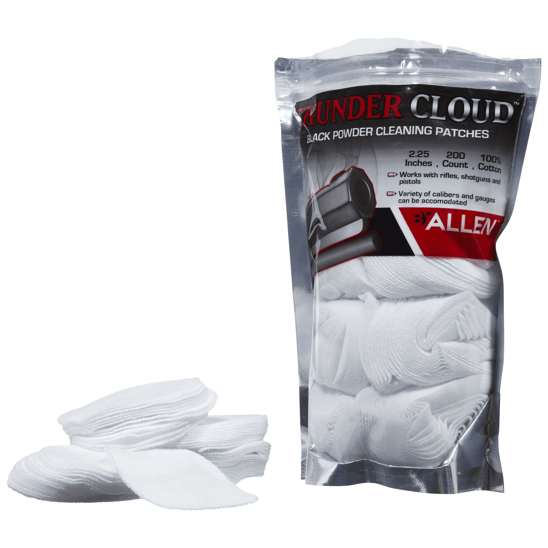 (2 pack) Thunder Cloud 2.25" Round Cotton Black Powder Rifle Cleaning Patches, 200 Ct, White, 87125A, .50 BMG