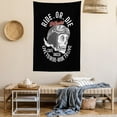 thumbnail image 2 of Skull Smoking Tapestry, Vintage Art Grunge Style Skeleton Head Wearing Bicycle Hat Image, Wall Hanging for Bedroom Living Room Dorm Decor, 60W X 80L Inches, Grey and Multicolor, by Ambesonne, 2 of 5