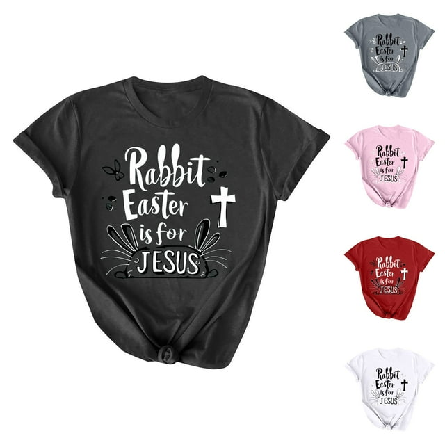 cllios Rabbit Easter is for Jesus Shirts Womens Happy Easter T Shirts Christian Crisscross Print Shirts Retro Letter Graphic Tees Short Sleeve Basic Tshirts
