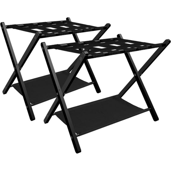 Folding Luggage Rack for Guest Room, Metal Foldable Suitcase Stand Holder with Cloth Shelf for Bedroom, Black, 2pack