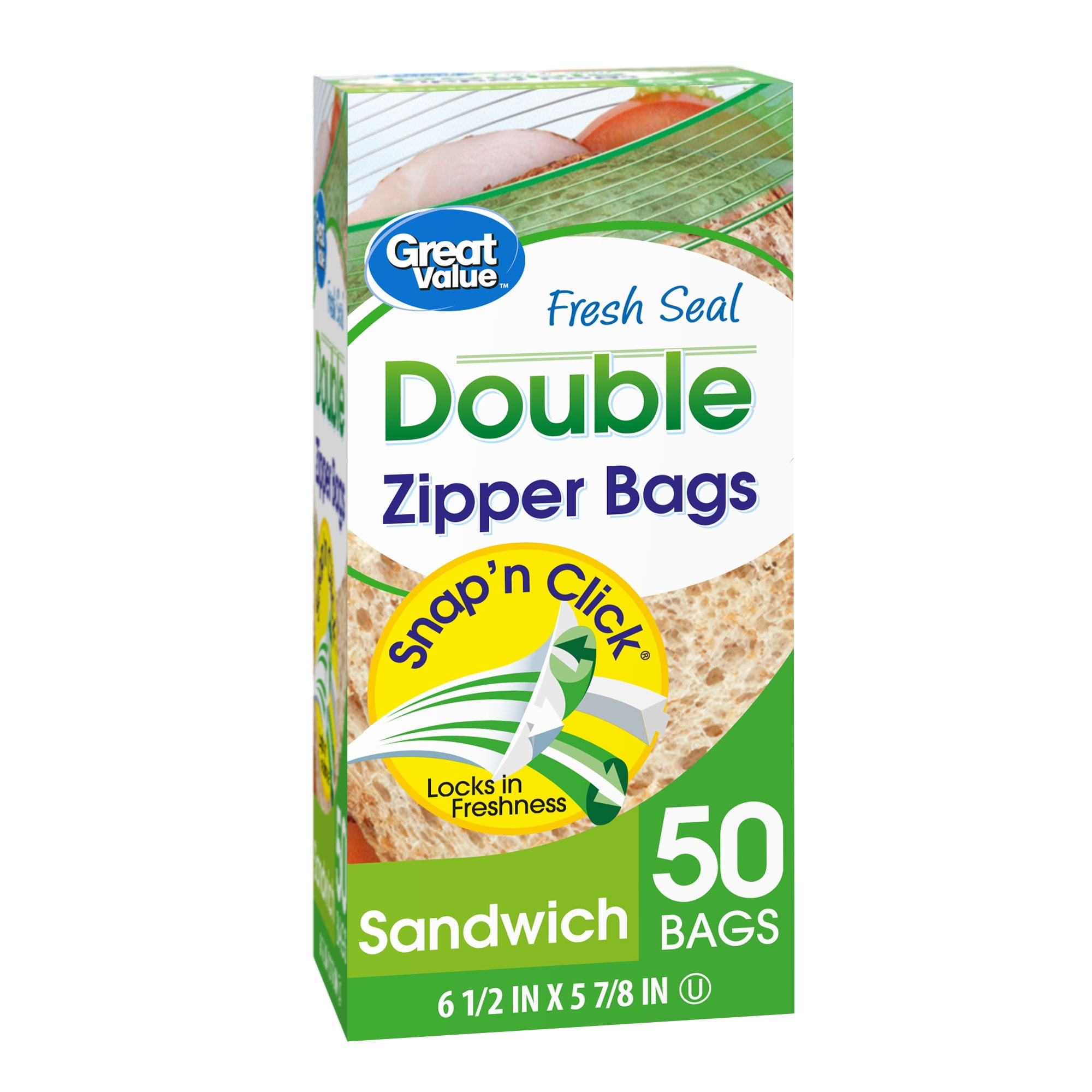 Great Value Fresh Seal Double Zipper Sandwich Bags, 50 Count Walmart