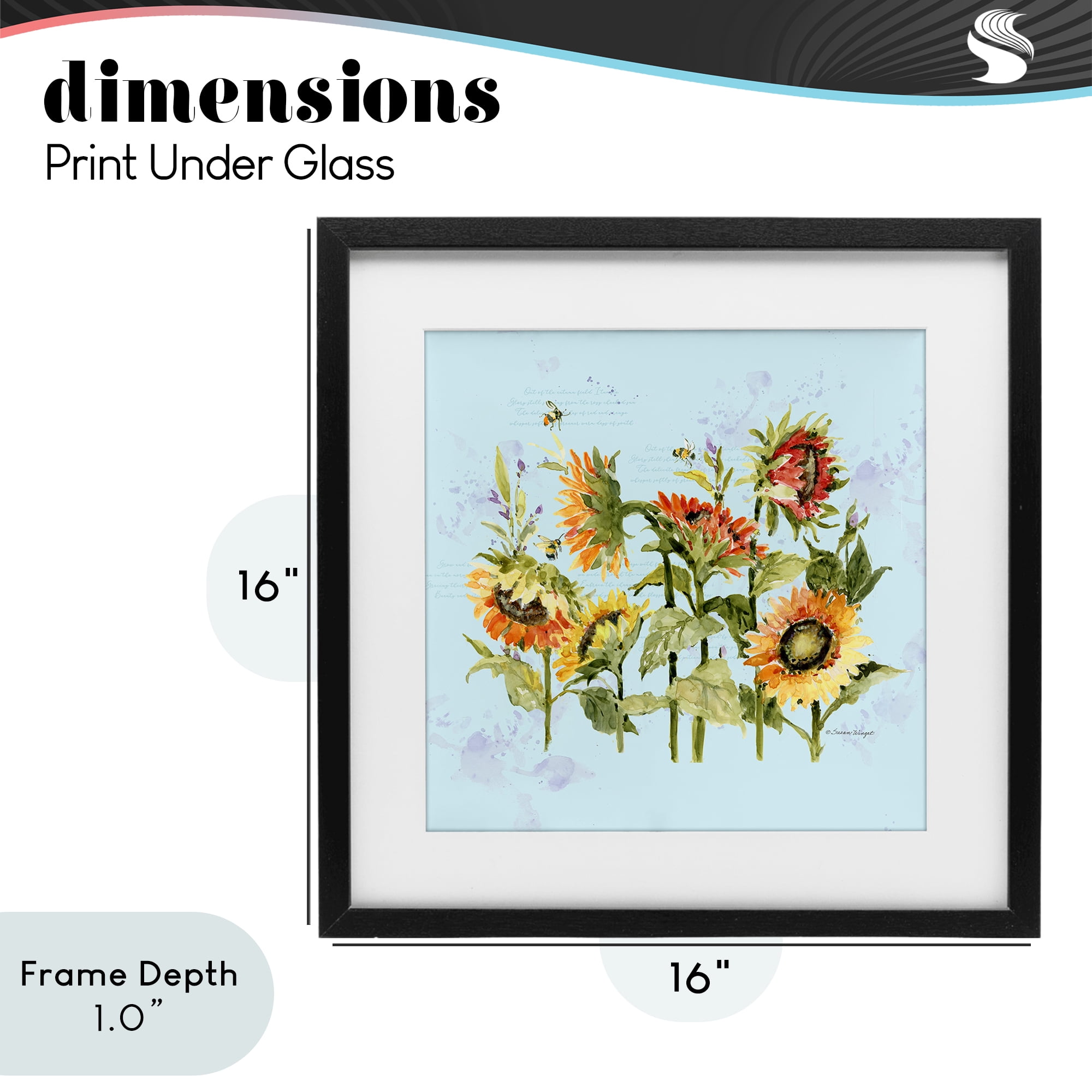 Stupell Industries Sunflowers & Bee on Blue Black Framed Print Under Glass, design by Susan Winget