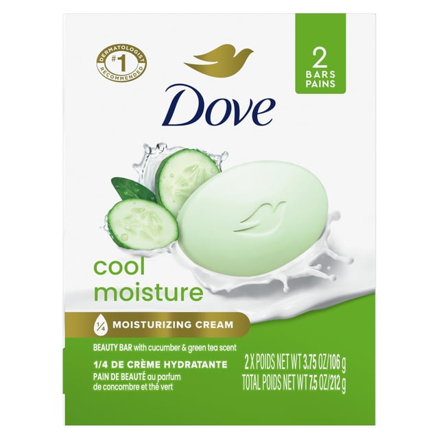 Dove Beauty Bar Jabón Humedad Fresca Aroma a Pepino y Té Verde 2 Barras para Piel Refrescada Deja la Piel Refrescada 3.75 oz