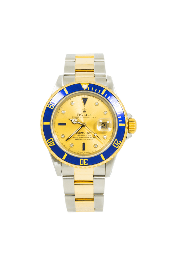 Pre-Owned Rolex Stainless Steel and Yellow Gold Submariner 16613 with Champagne Diamond Dial and Oyster Bracelet