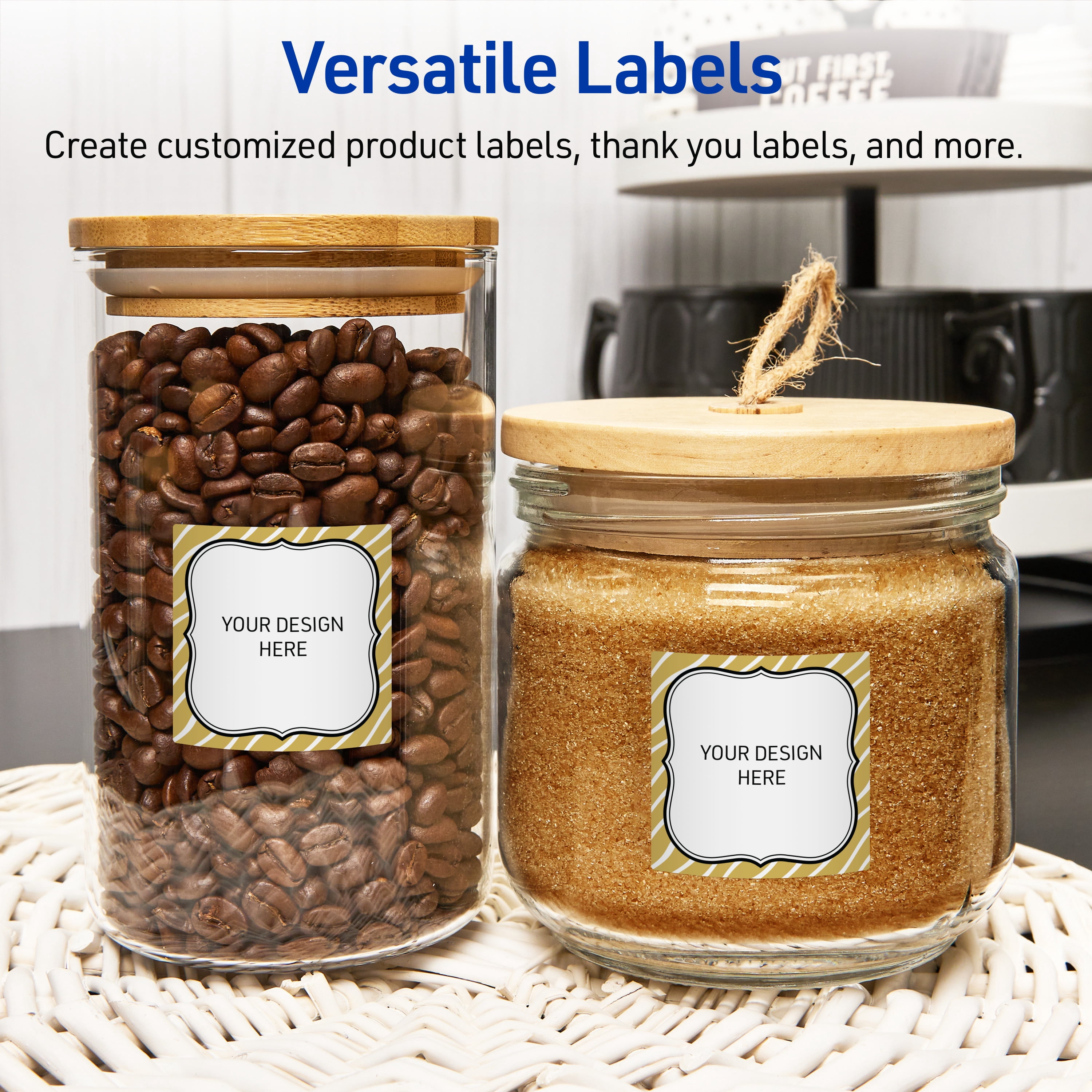Avery Square Labels, 3" x 3", Gold Zebra Pattern Design, Glossy