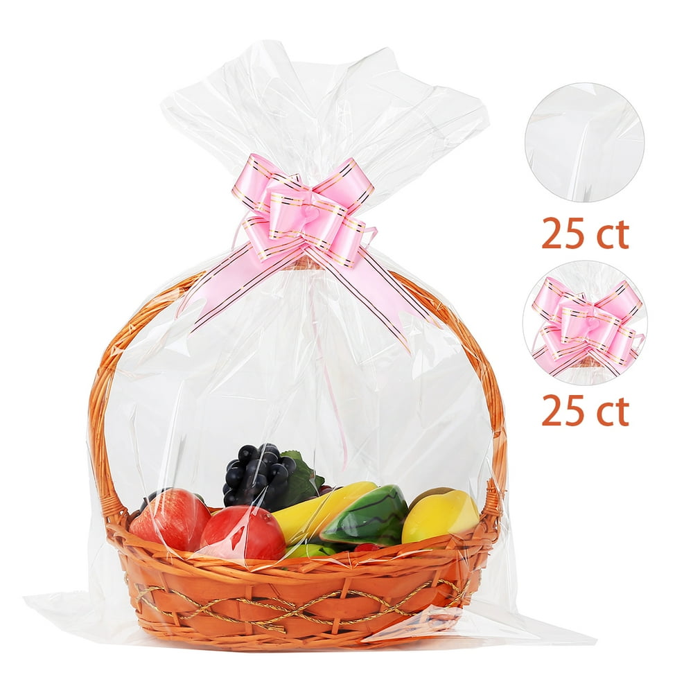 25 Packs Large Cellophane Wrap 24 x 30 Clear Cellophane Gift Basket ...