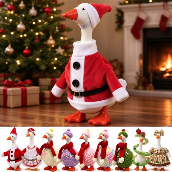 PYURTEP Christmas Porch Goose Outfits, 7 inch Santa Claus Clothing Suit, Decorative Reusable Goose Outfits for Statue Christmas Desktop Decor