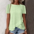 thumbnail image 2 of DeHolifer Womens T-Shirts Solid Color Short Sleeve Eyelet Tops Summer Casual Bouses Dressy with Ruffle Mint Green S, 2 of 7