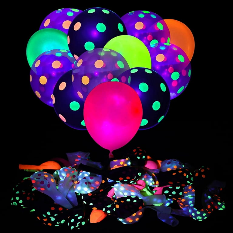 Qenwkxz 90pcs UV Neon Balloons 12 Neon Polka Dot Glow Party Blacklight  Purple Balloons Glow in the dark,Latex Helium Balloon for Birthday,Wedding, Neon Party,Christmas Decor Supplies 