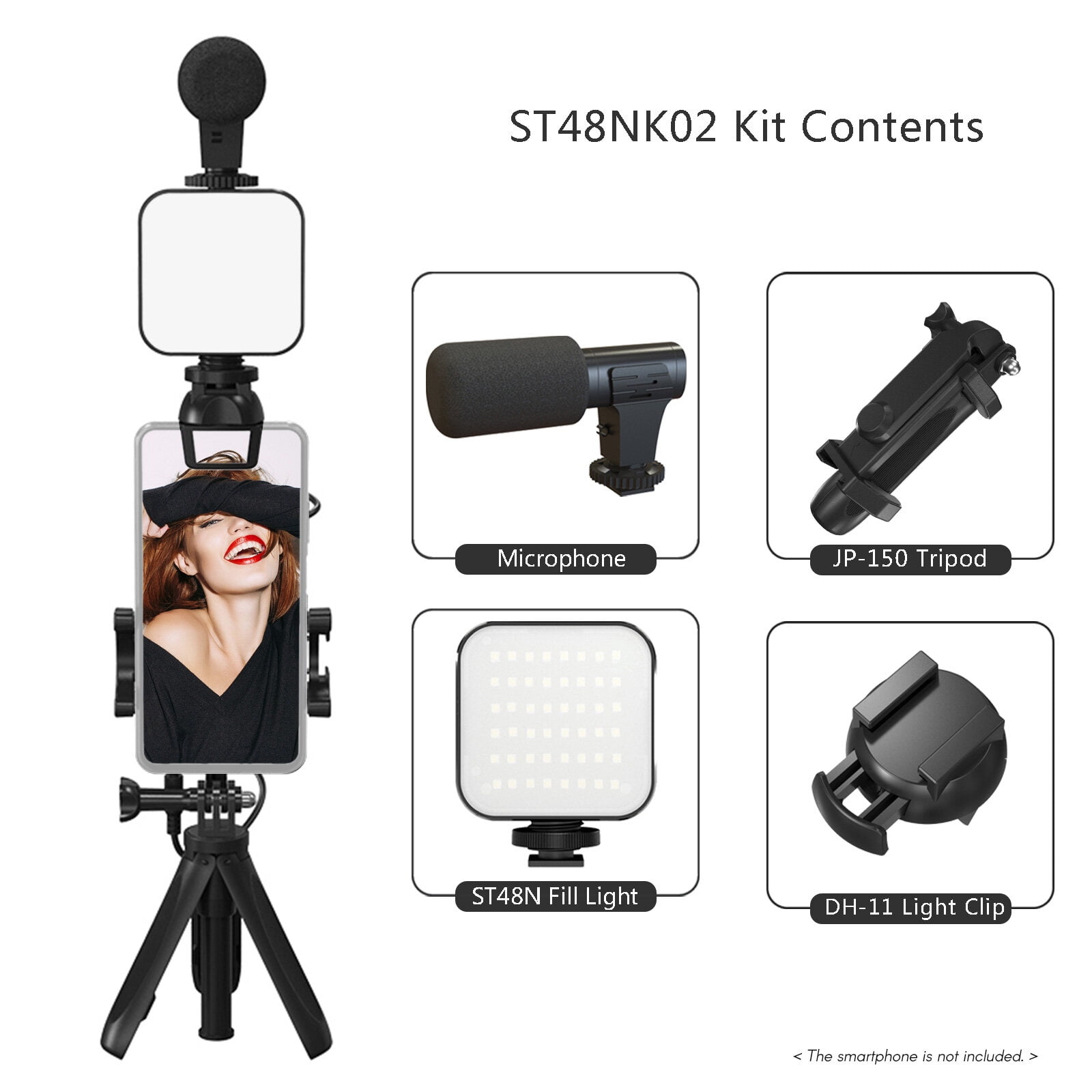 And Smartphone Vlogging Kit Tripod Phone Holder + Microphone + Video Light + Clip + 3.5mm  To TRRS Audio Cable For Live Stream Video Recording