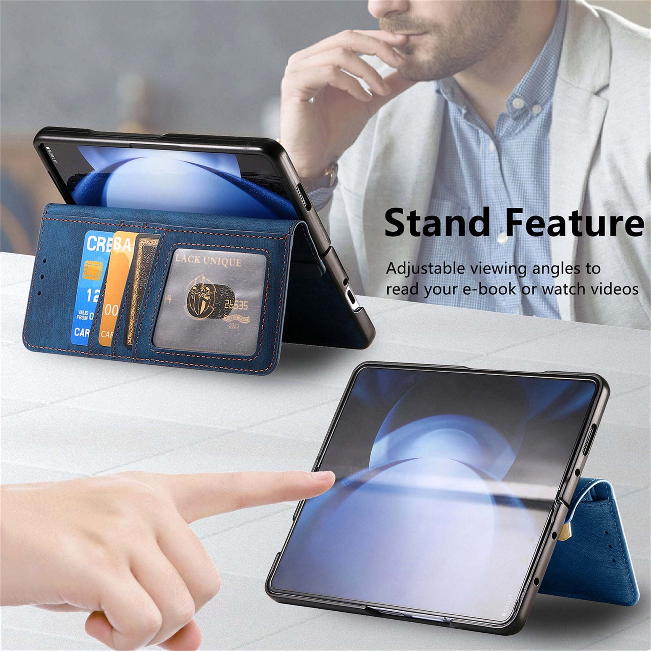 CCSmall for Samsung Galaxy Z Fold 6 5G Detachable Magnetic Wallet Phone Case, RFID Blocking Material Retro Folio Flip Leather Case Zipper Purse Cover with Card Slots for Galaxy Z Fold6 KQX Blue