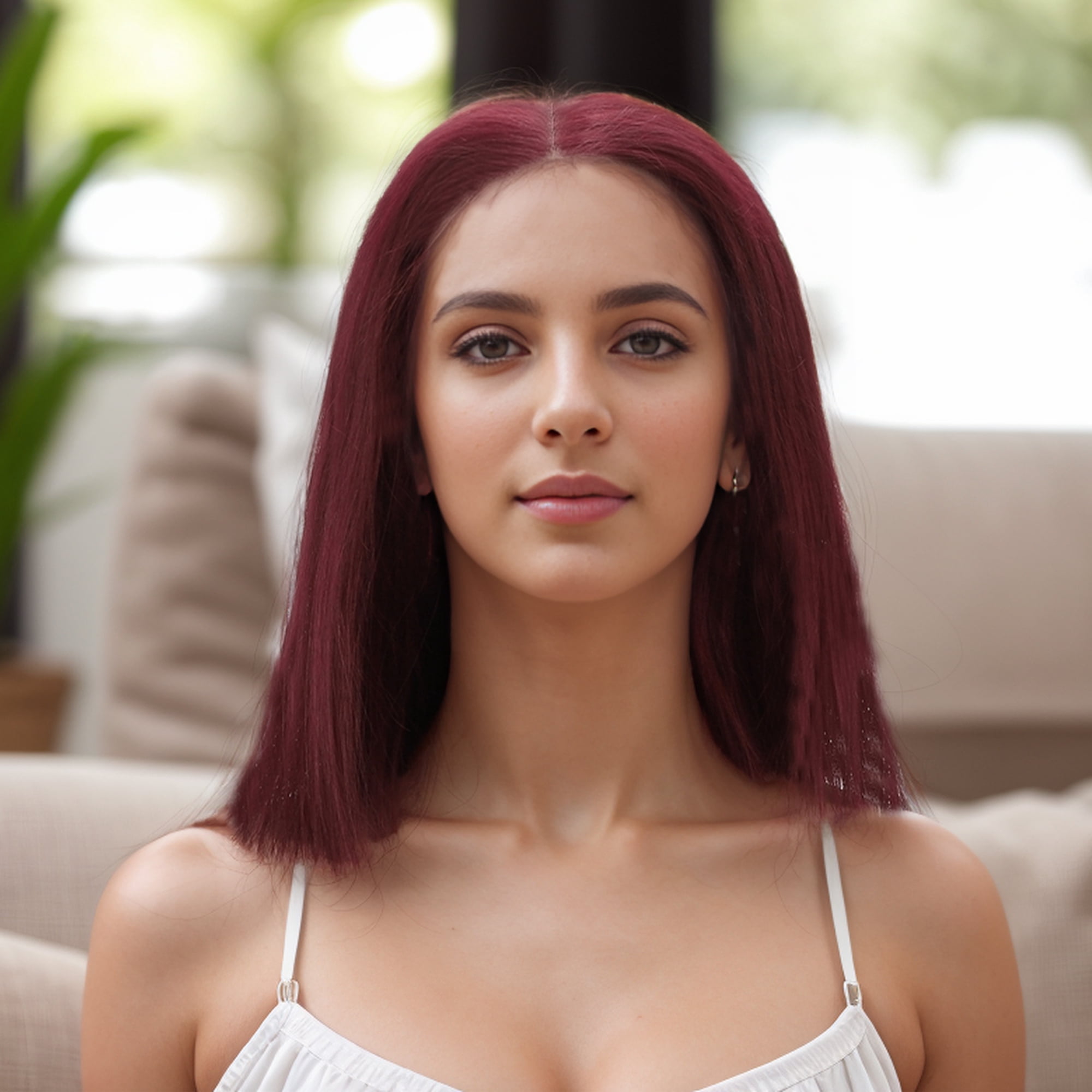 Unique Bargains  1 Pc Straight Long Hair Hair Wig Real Human Hair 10in 13x4in 180 Human Wig Red for Women