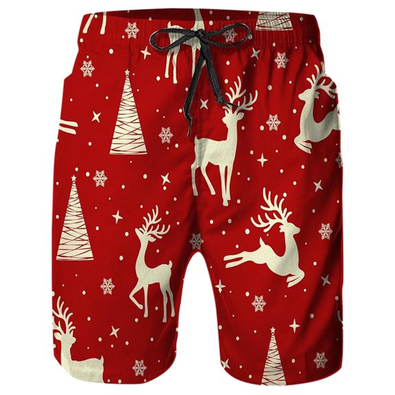 Gym Shorts Men Christmas Reindeer Print Drawstring Casual Fashion Elastic WaistbOutdoor Summer Beach Hiking Golf Shorts With Pockets