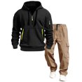 thumbnail image 2 of VBTAPA Track Suit for Men 2 Piece Set Color Block Hoodie Sweatsuit Quarter Zip Hooded Sweatshirt Drawstring Cargo Pants Suit Outdoor Tactical Athletic Outfits Coffee XL, 2 of 3