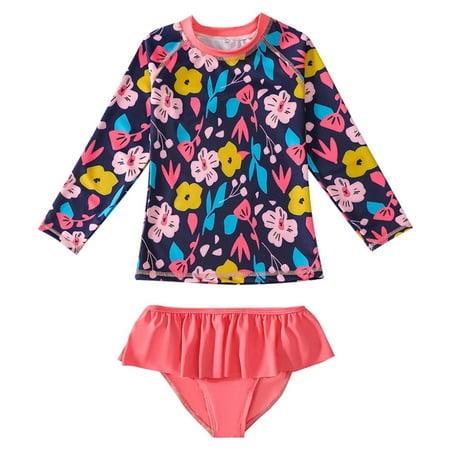 

Toddler Summer Girls Long Sleeve Swimsuit 2PCS Baby Swimsuits Children Swimwear Suit Girls Separate Swimsuit Kids Baby Beachwear Seaside Bathing Suits