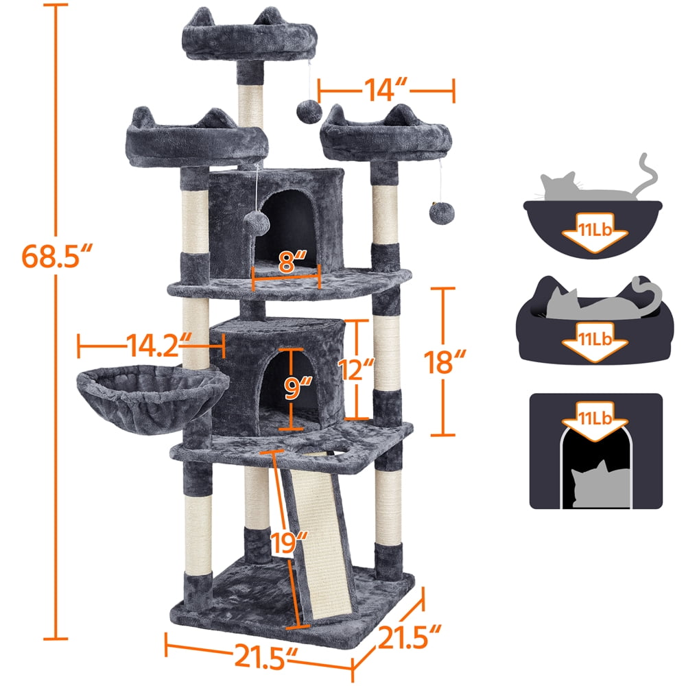 Renwick Multiple Levels Cat Tree Large Plush Cat Tower with 3 Platforms， Dark Gray