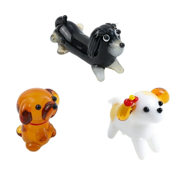 Hand Blown Glass Dog Figurines, Set of Three Miniature Glass Dog Figurines, Blown Art Animal Figurine for Collectible