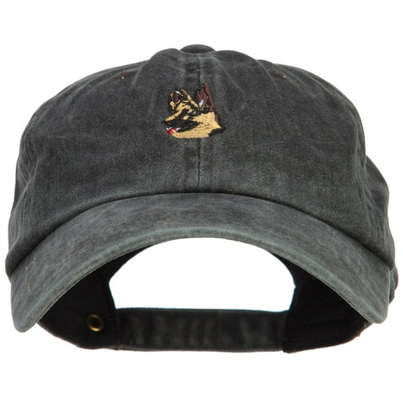 German Shepherd Head Embroidered Washed Cotton Twill Cap - Black OSFM