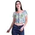 thumbnail image 2 of Moomaya Boat Neck Zipper Top Short Sleeve Viscose Jersey Crop Tops For Women, 2 of 5
