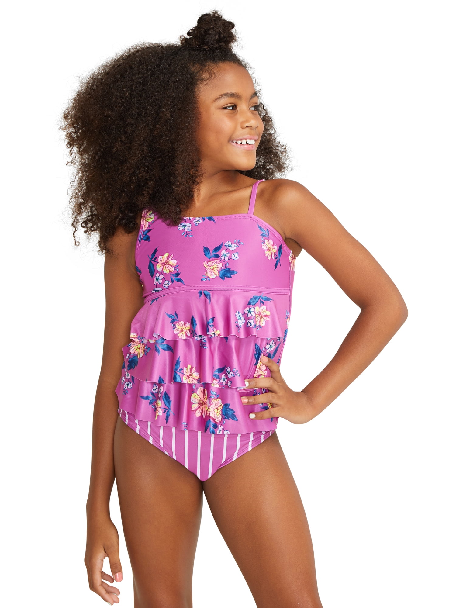 Justice Girls 2 Piece Floral Print and Striped Tankini Ruffle Swimsuit,  Sizes 5-18 - Walmart.com