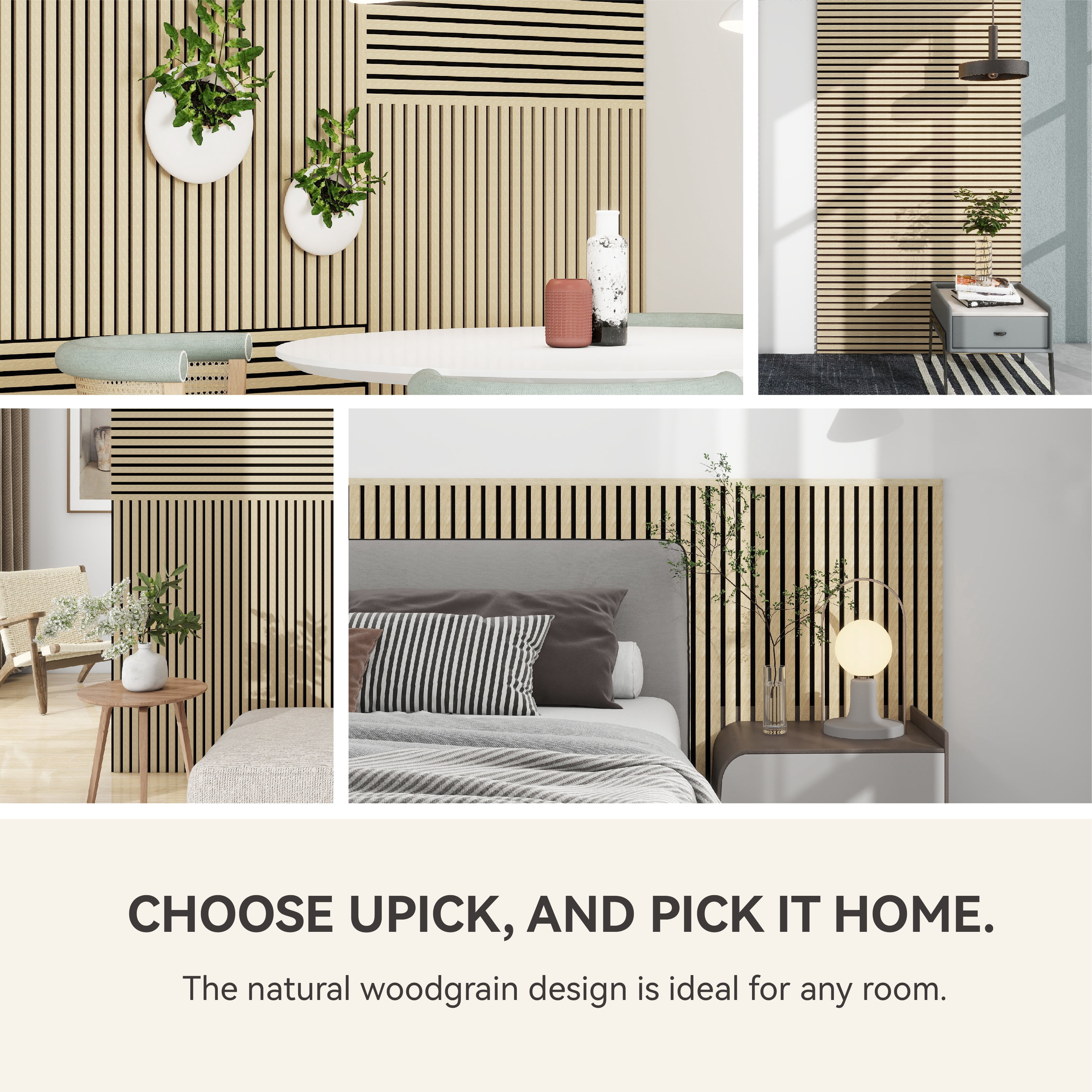 Upick MDF Acoustic Wall Panels Sound Absorbing, 4 Pack 48 x 24 inch Sound Proof Foam Wall Panels & Wood Slat Wall Panels for Interior Wall Decor, Oak