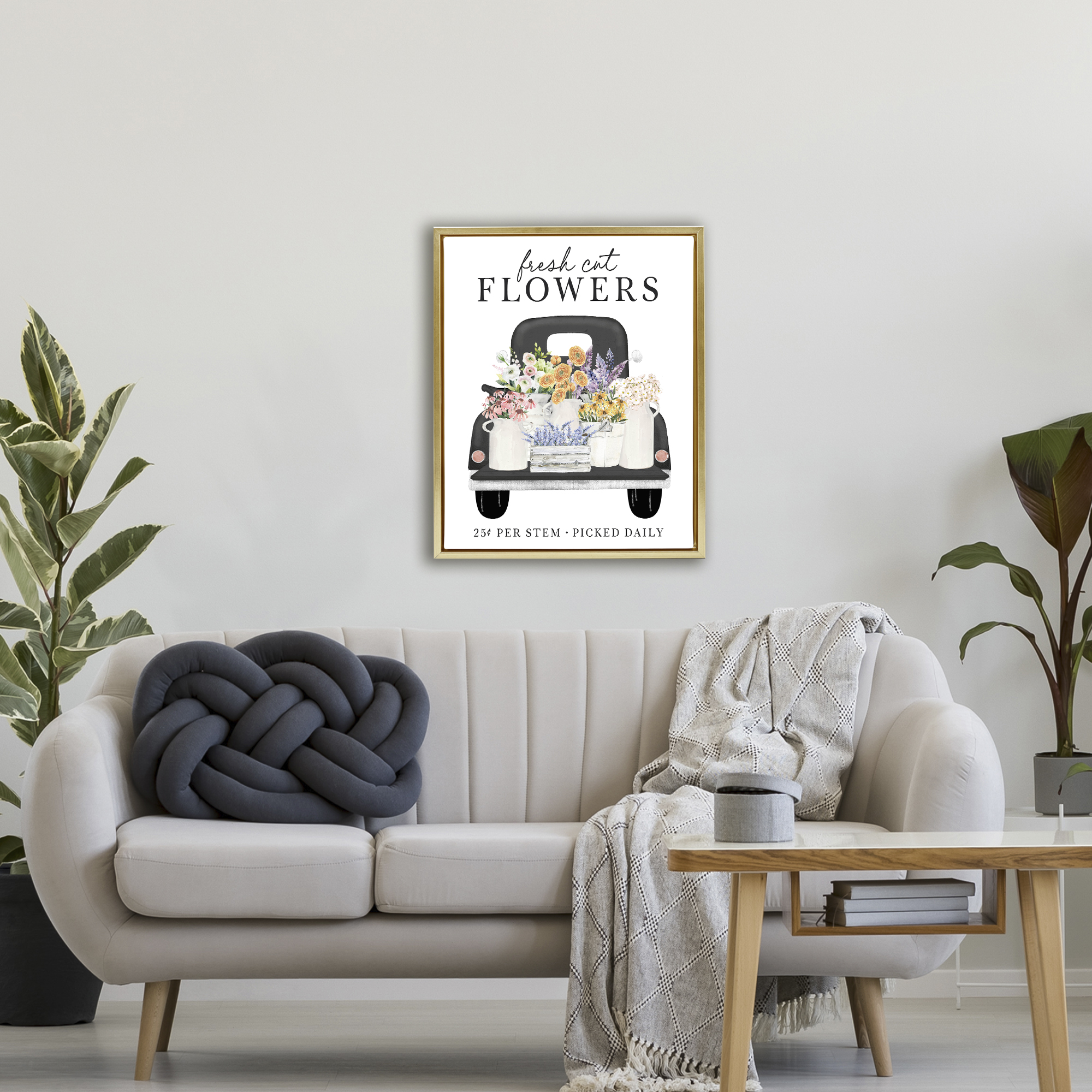 Fresh Flowers Picked Daily Gold Framed Floater Canvas Wall Art, design by Lettered and Lined