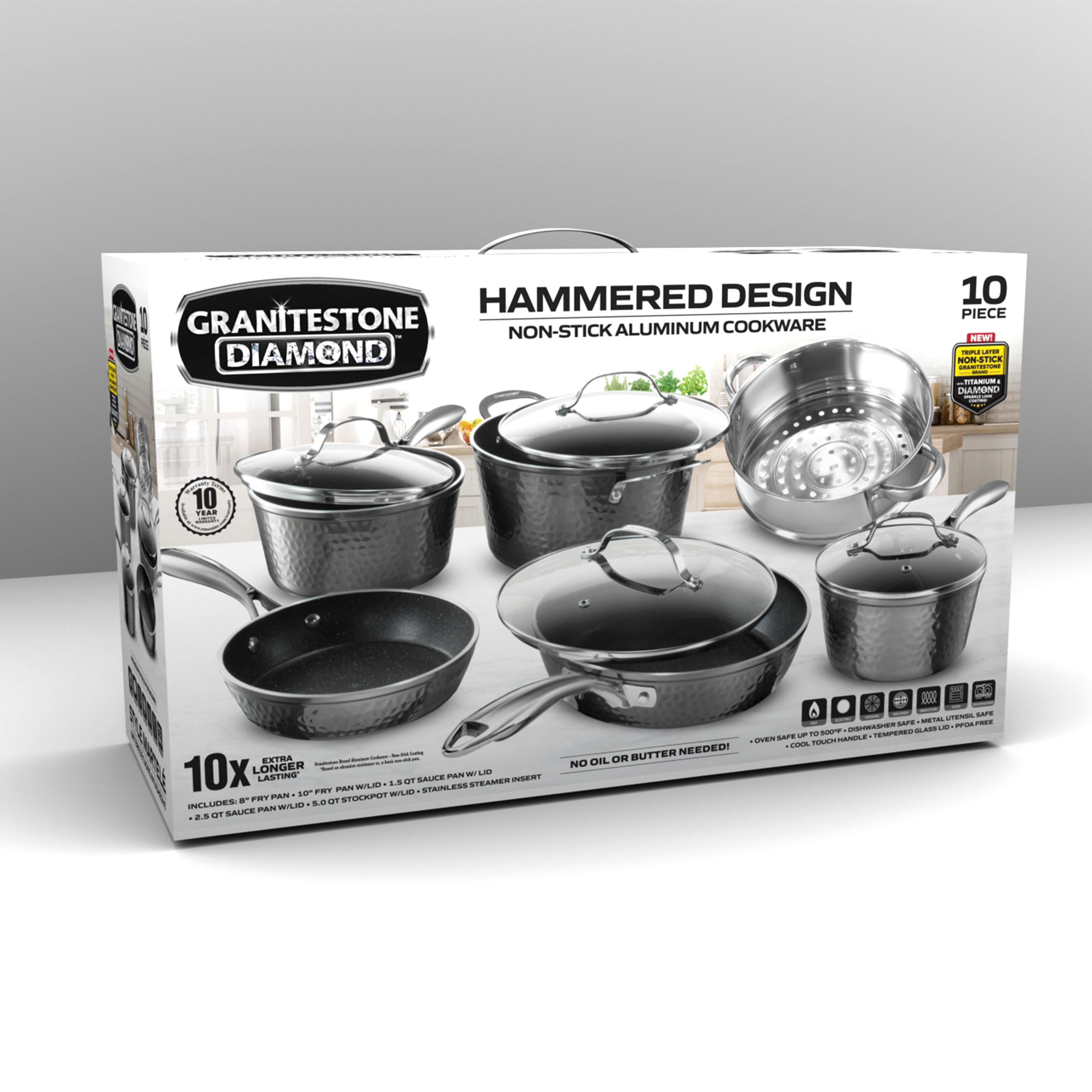 Granitestone Non Stick 10pc Cookware Set Hammered Pewter 2901 - Best Buy