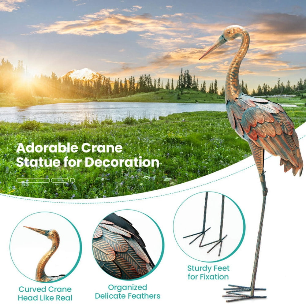 Spaco Crane Garden Statues Standing Metal Crane Sculptures Bird Set of 2, Crane Sculptures Bird, Full Crane Statue Set for Outdoor as Garden, Patio, Brown