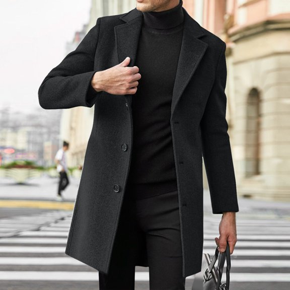 Gubotare Mens Coat Winter Coat Lapel Collar Long Sleeve Padded Leather Jacket Vintage Thicken Coat Sheepskin (Dark Gray, L)