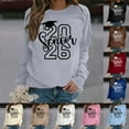 thumbnail image 2 of Womens Crewneck Sweatshirt Basic Fall Pullover Sweatshirt with Letter Print Round Neck Layering Top Comfort Fit Chandail Femme Coffee S, 2 of 7