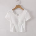thumbnail image 2 of For Women's V-Neck Padded Short Sleeve T-Shirt - Slim Fit Ribbed Crop Top, Built-in Bra Yoga & Gym Workout Shirt, Casual Athletic Wear White XL, 2 of 8