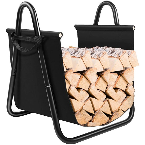 Costway Firewood Rack Log Holder W/ Canvas Tote Carrier for Fireplace Outdoor Backyard Walmart