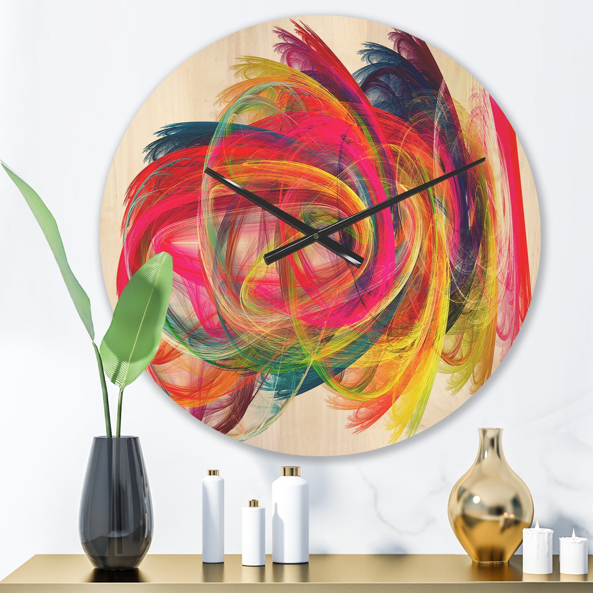 Designart 'Colorful Fractal Thick Strokes ' Modern Wood Wall Clock