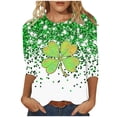 thumbnail image 2 of St. Patrick's Day T-Shirt for Women Shimmering Glitter Print Graphic Crewneck Three Quarter Sleeve Relaxed Fit Festive Holiday Party Top, 2 of 5