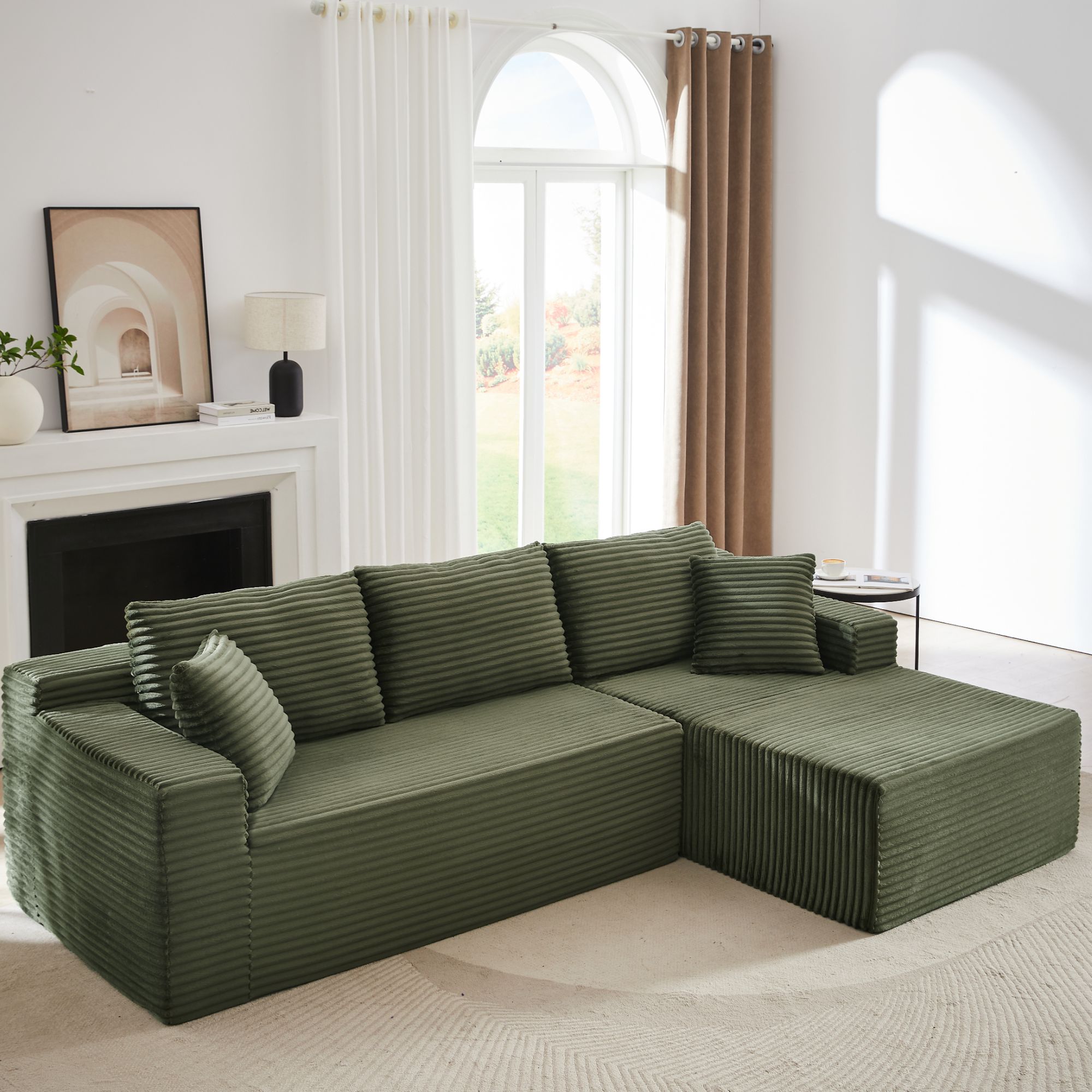 Miniyam L-Shaped Cloud Sectional Sofa with Deep Seat, 3 Seats Modular Couches Sleeper for Living Room, Bedroom, Apartment (Green, Right Facing Chaise)